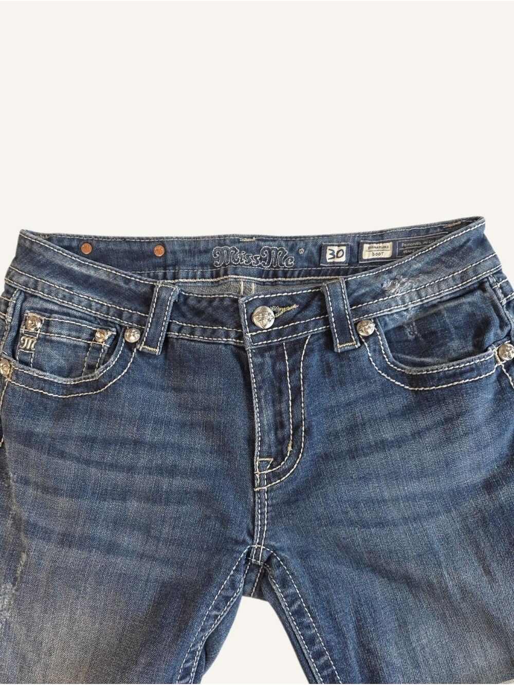 Miss Me Western Glam Bootcut Jeans 30 Y2K Cowgirl Bling Denim - Picture 7 of 11